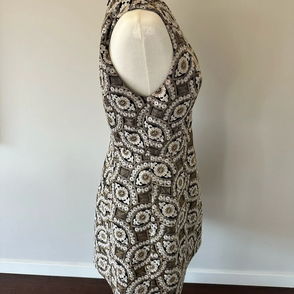 Alice + Olivia Patty Embroidered A-Line Dress in Black, Cream, Gold - Picture 4 of 5
